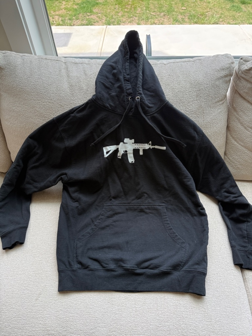Men’s Black Hoodie with White Rifle Graphic
